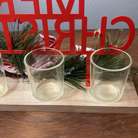 NWT- Red Metal MERRY CHRISTMAS- 4 Tier Wooden Glass LED Candle Holder Decoration - Picture 12 of 17